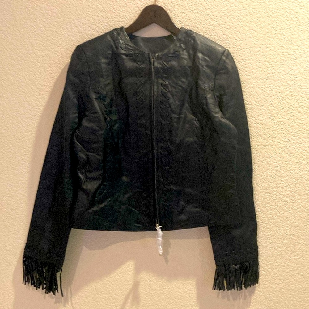 NWOT Black lamb,skin Fringe Jacket